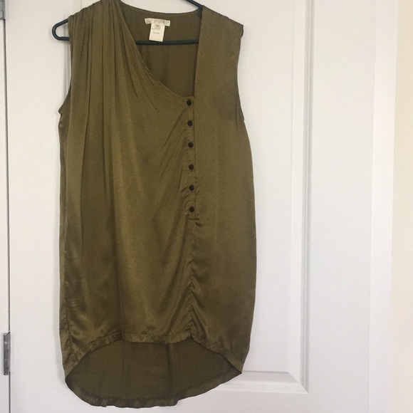 Maison Tops - Assymetrical olive green silk tunic